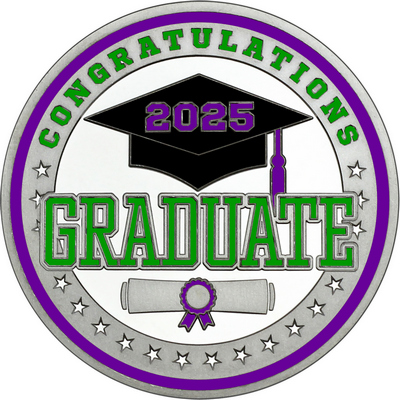 Green "Congratulations Graduate" with Purple 2025, Rim, Tassel & Ribbon